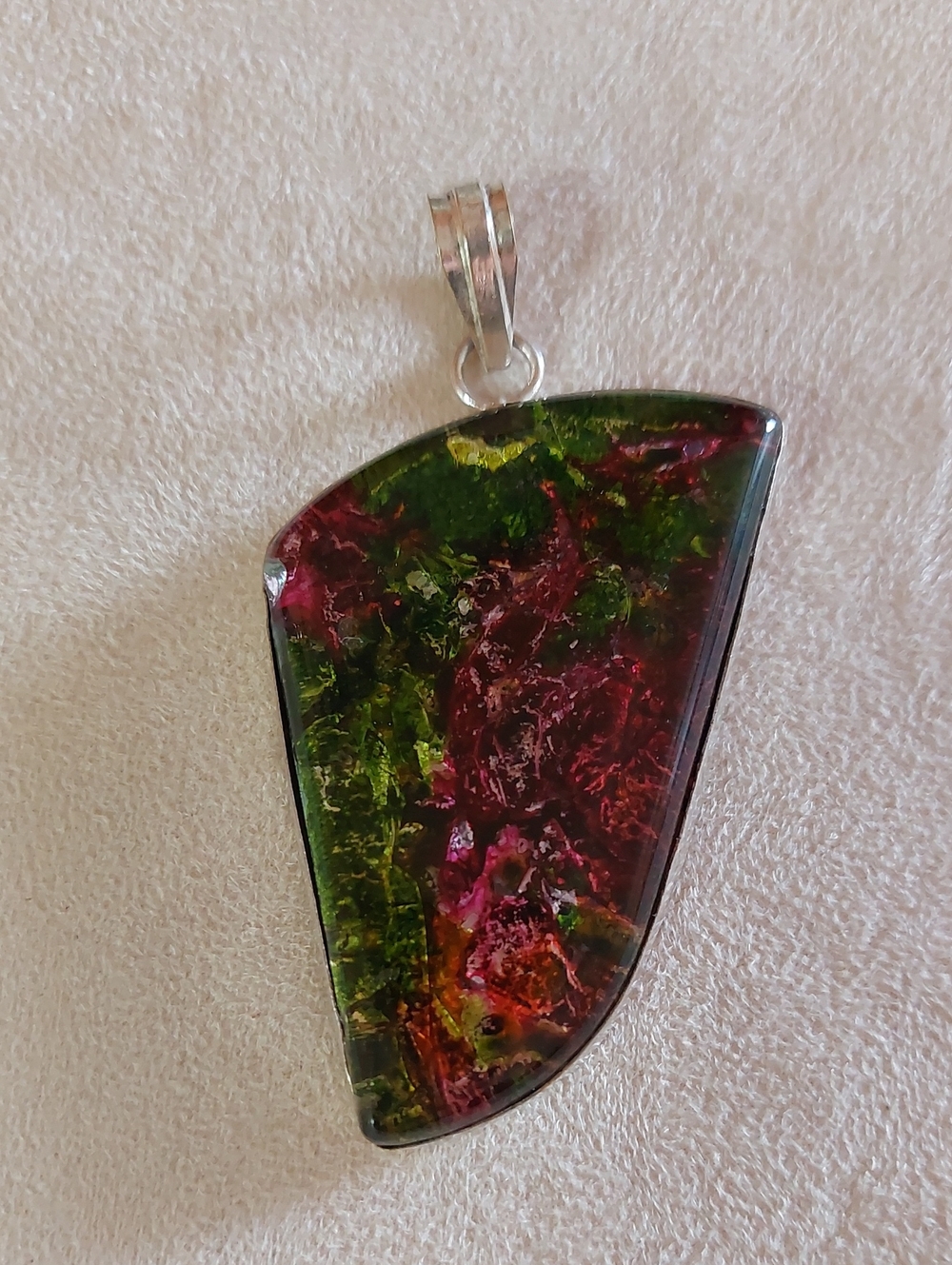 Handcrafted Green and Pink Glass Pendant Necklace